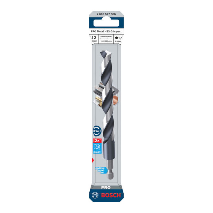 Bosch PRO Foret hélicoïdal à percussion HSS-G Metal, 12 x 101 x 151 mm