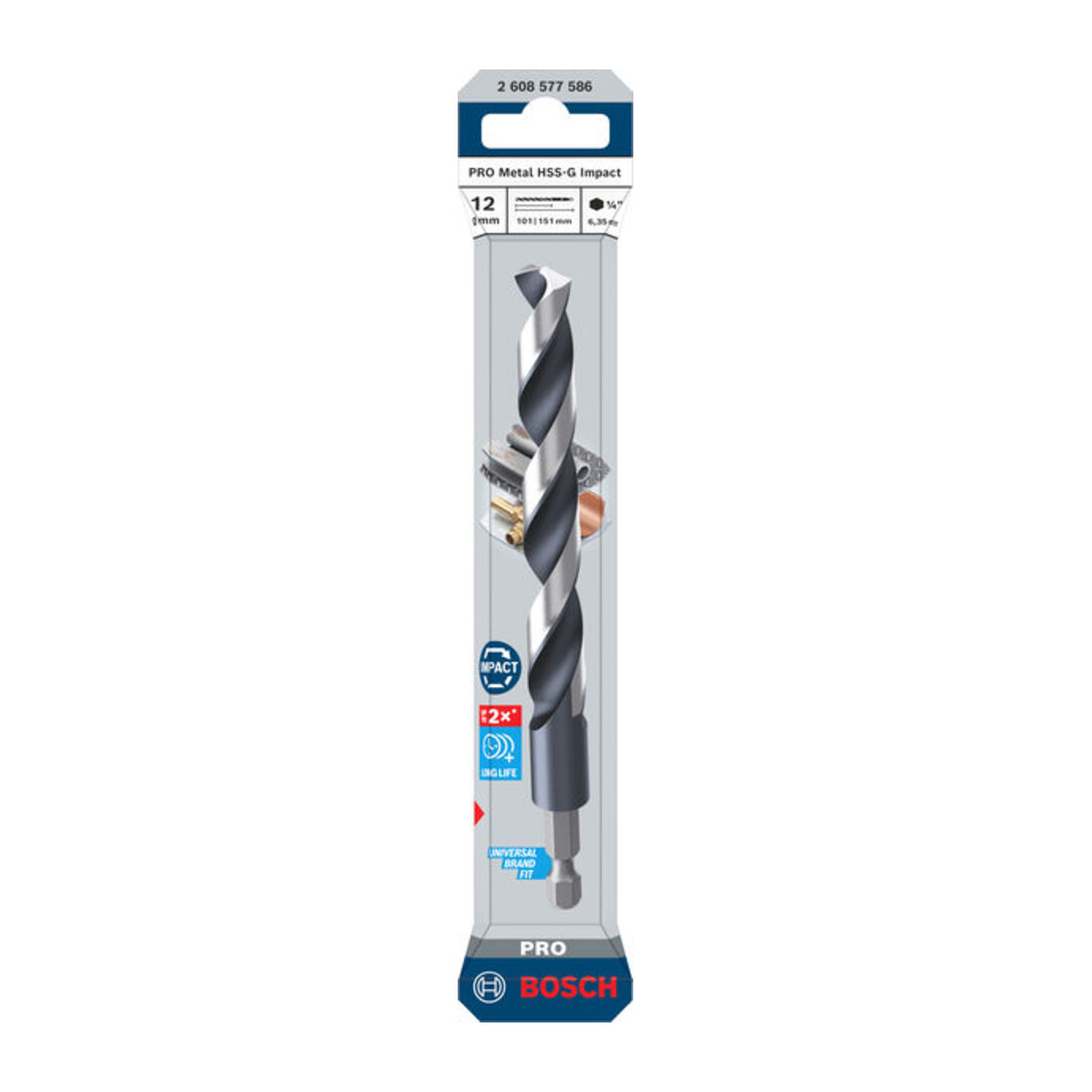 Bosch PRO Foret hélicoïdal à percussion HSS-G Metal, 12 x 101 x 151 mm