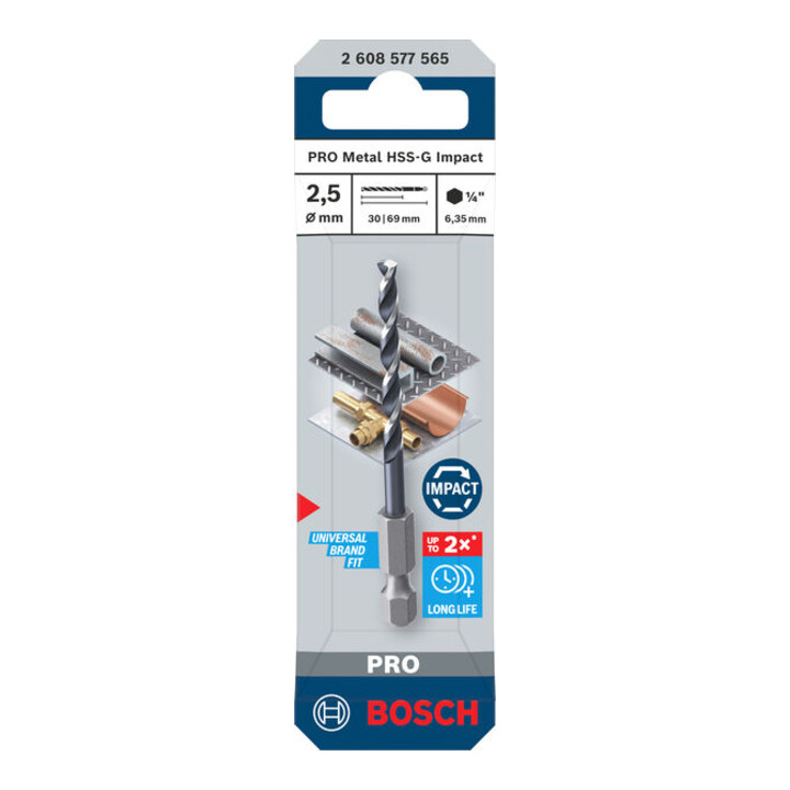 Bosch PRO Foret hélicoïdal à percussion HSS-G Metal, 2,5 x 30 x 69 mm