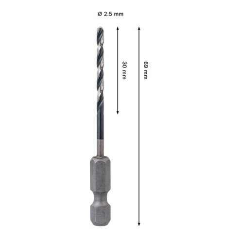 Bosch PRO Foret hélicoïdal à percussion HSS-G Metal, 2,5 x 30 x 69 mm