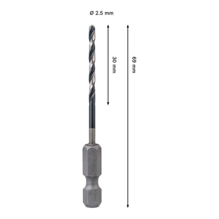 Bosch PRO Foret hélicoïdal à percussion HSS-G Metal, 2,5 x 30 x 69 mm