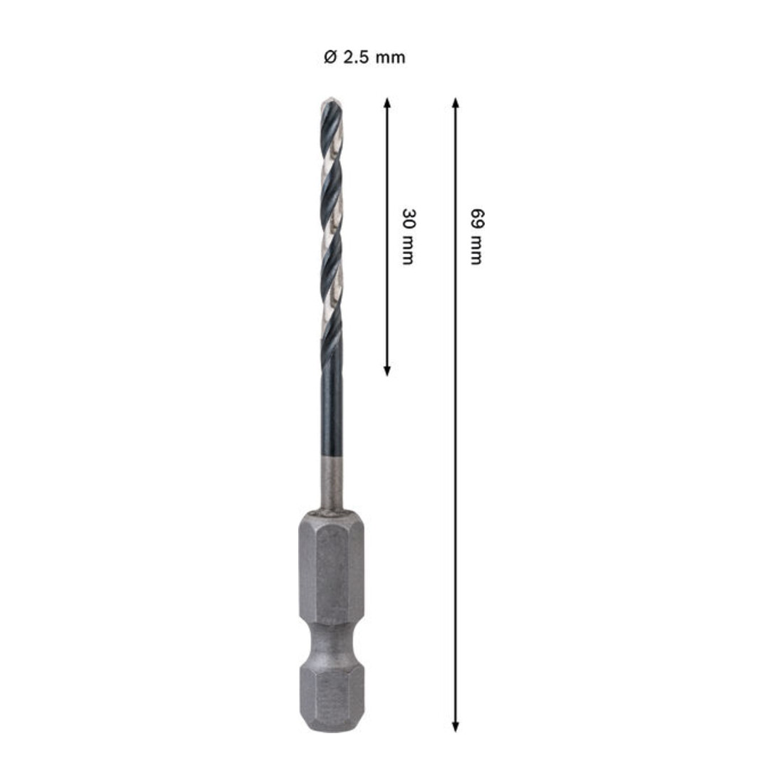 Bosch PRO Foret hélicoïdal à percussion HSS-G Metal, 2,5 x 30 x 69 mm