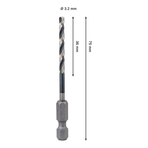 Bosch PRO Foret hélicoïdal à percussion HSS-G métal, 3,2 x 36 x 75 mm