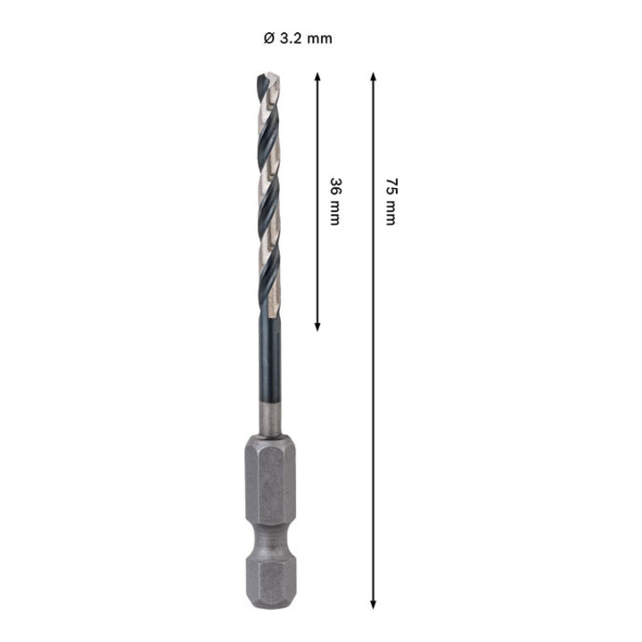 Bosch PRO Foret hélicoïdal à percussion HSS-G métal, 3,2 x 36 x 75 mm