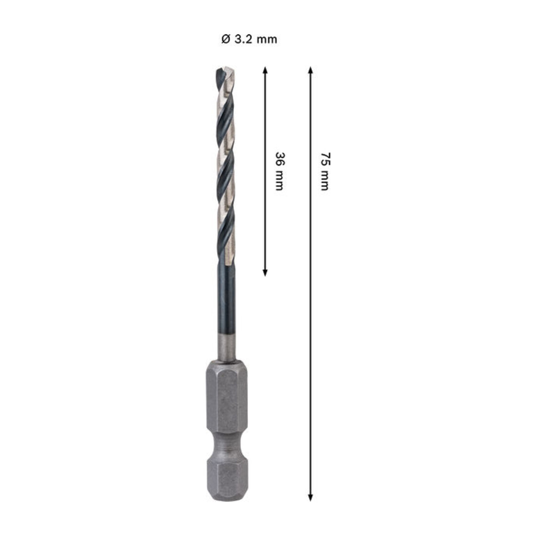 Bosch PRO Foret hélicoïdal à percussion HSS-G métal, 3,2 x 36 x 75 mm