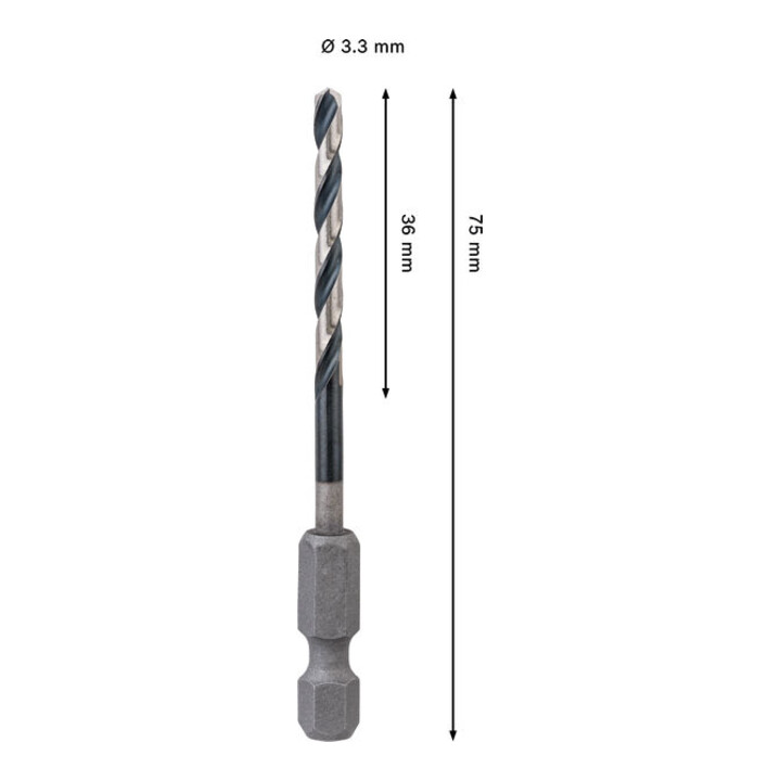 Bosch PRO Foret hélicoïdal à percussion HSS-G Metal, 3,3 x 36 x 75 mm