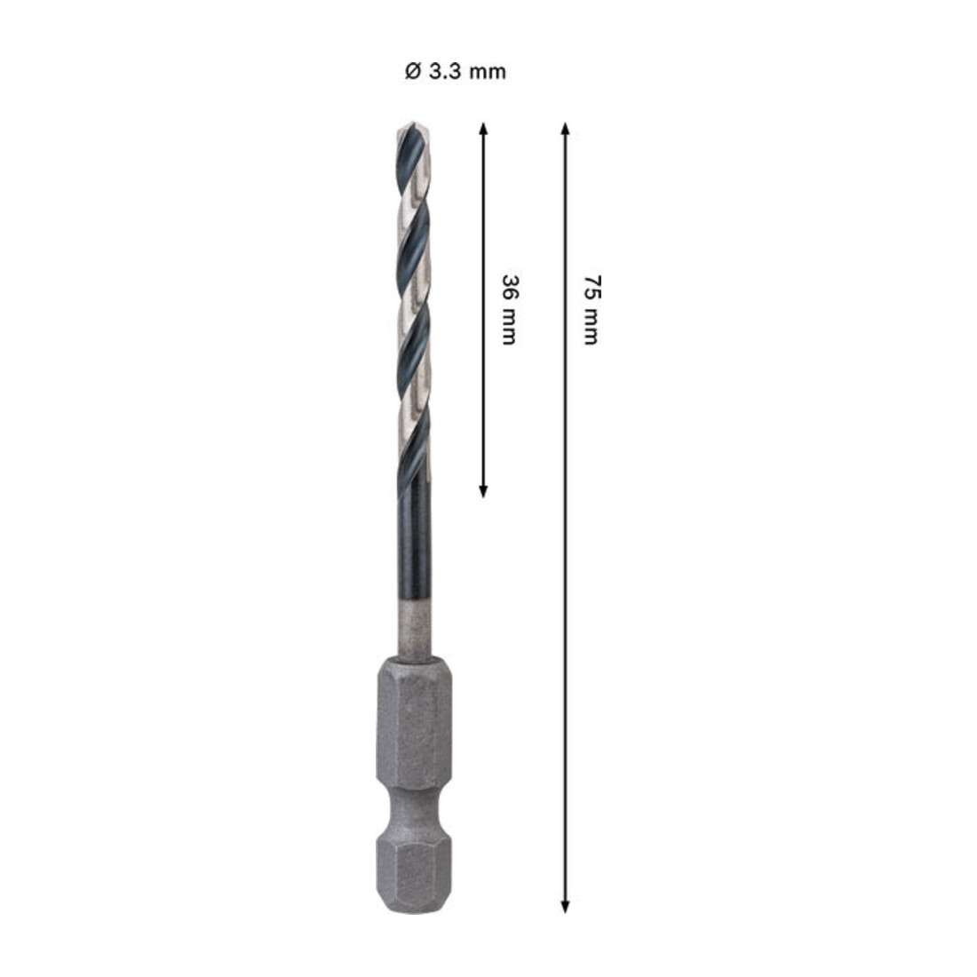 Bosch PRO Foret hélicoïdal à percussion HSS-G Metal, 3,3 x 36 x 75 mm