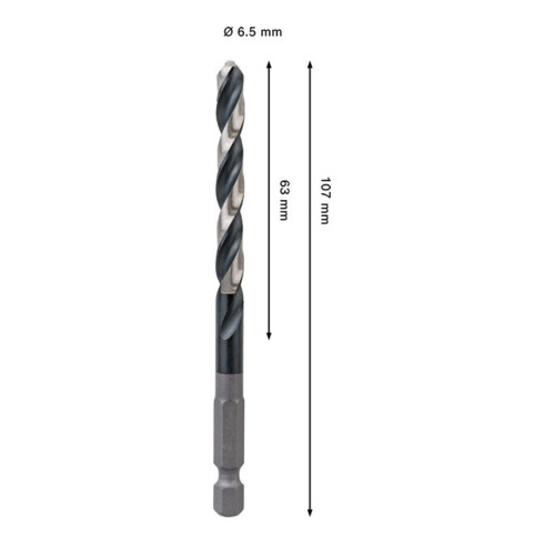 Bosch PRO Foret hélicoïdal à percussion HSS-G Metal, 6,5 x 63 x 107 mm
