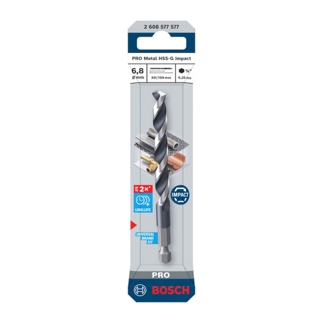 Bosch PRO Foret hélicoïdal à percussion HSS-G Metal, 6,8 x 69 x 109 mm