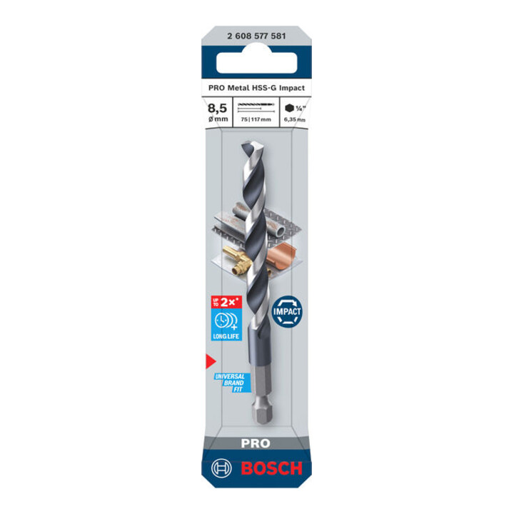 Bosch PRO Foret hélicoïdal à percussion HSS-G métal, 8,5 x 75 x 117 mm