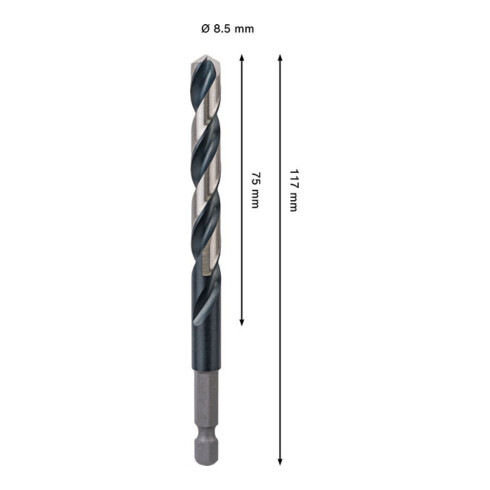 Bosch PRO Foret hélicoïdal à percussion HSS-G métal, 8,5 x 75 x 117 mm
