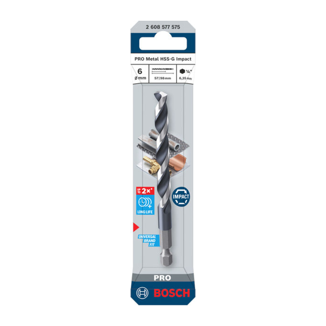 Bosch PRO Foret hélicoïdal à percussion métal HSS-G, 6 x 57 x 98 mm