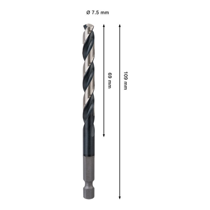 Bosch PRO Foret hélicoïdal à percussion métal HSS-G, 7,5 x 69 x 109 mm