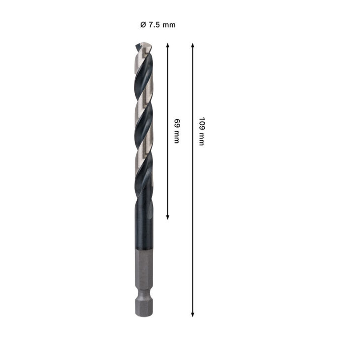 Bosch PRO Foret hélicoïdal à percussion métal HSS-G, 7,5 x 69 x 109 mm