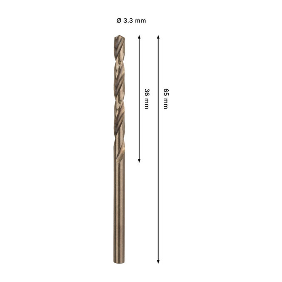 Bosch PRO Foret hélicoïdal en acier inoxydable HSS-Co, 3,3 x 36 x 65 mm