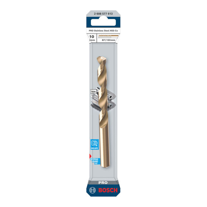 Bosch PRO Foret hélicoïdal HSS-Co en acier inoxydable, 10 x 87 x 133 mm