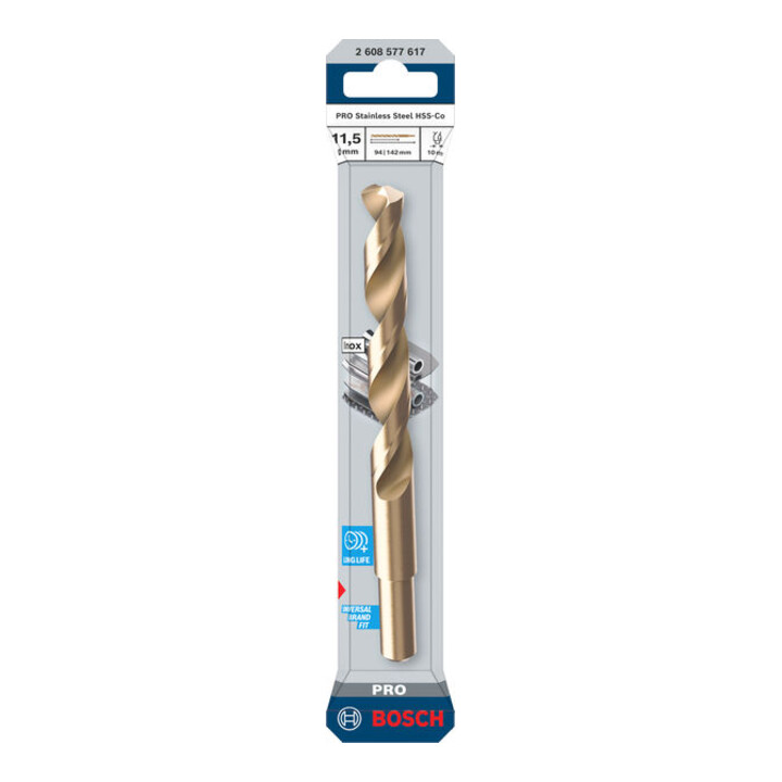 Bosch PRO Foret hélicoïdal HSS-Co en acier inoxydable, 11,5 x 94 x 142 mm