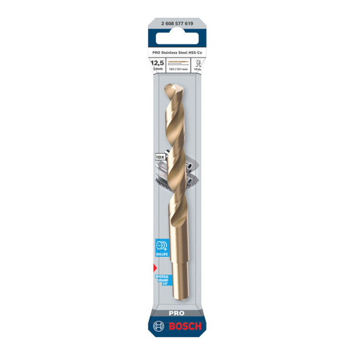 Bosch PRO Foret hélicoïdal HSS-Co en acier inoxydable, 12,5 x 101 x 152 mm