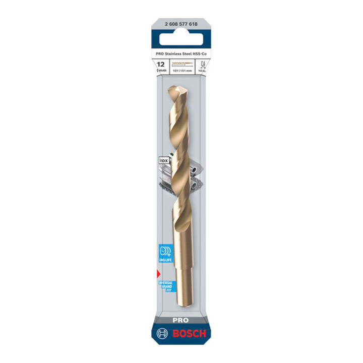 Bosch PRO Foret hélicoïdal HSS-Co en acier inoxydable, 12 x 101 x 151 mm