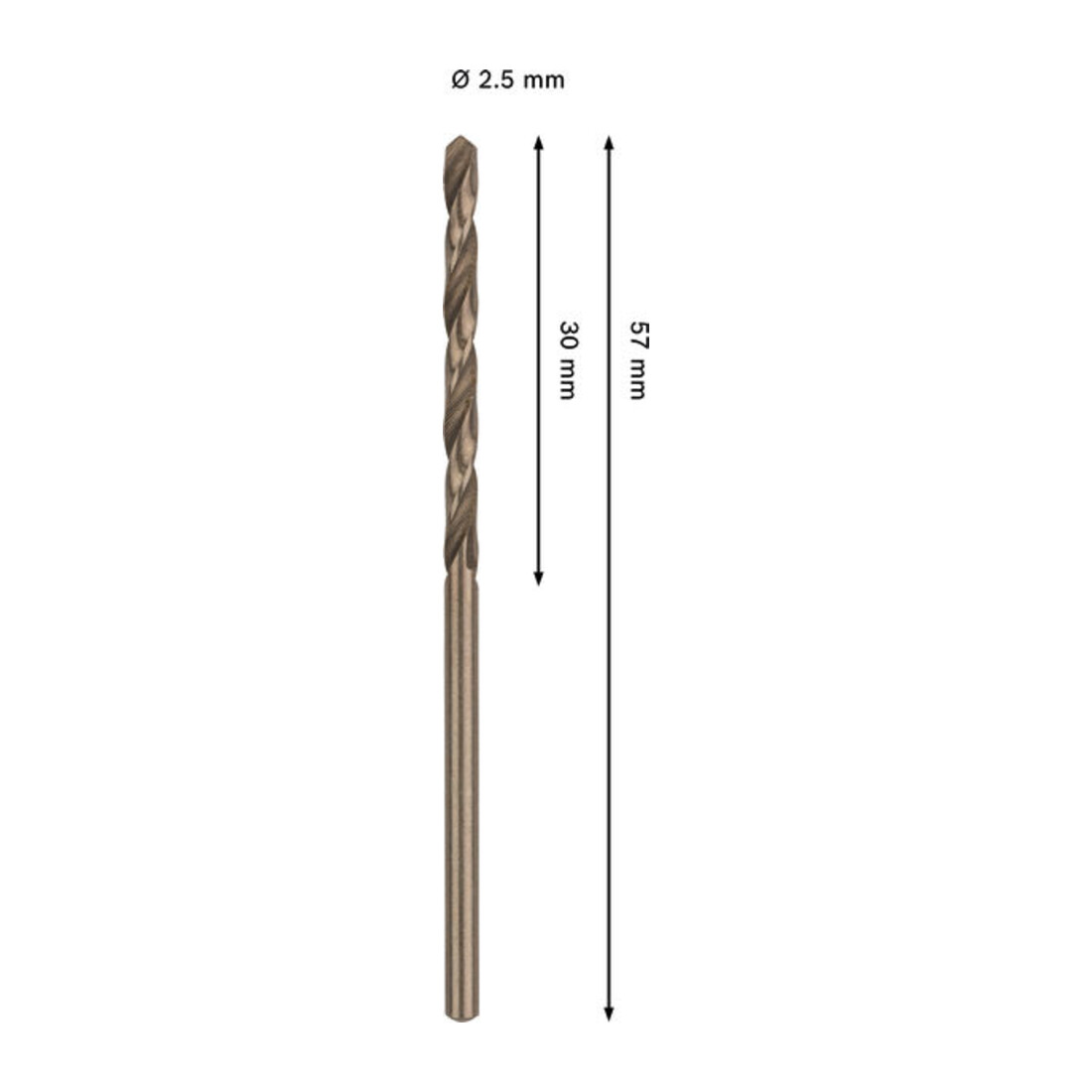 Bosch PRO Foret hélicoïdal HSS-Co en acier inoxydable, 2,5 x 30 x 57 mm