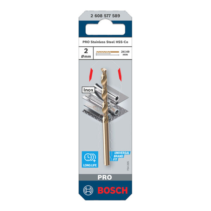 Bosch PRO Foret hélicoïdal HSS-Co en acier inoxydable, 2 x 24 x 49 mm