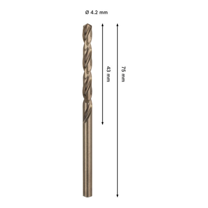 Bosch PRO Foret hélicoïdal HSS-Co en acier inoxydable, 4,2 x 43 x 75 mm
