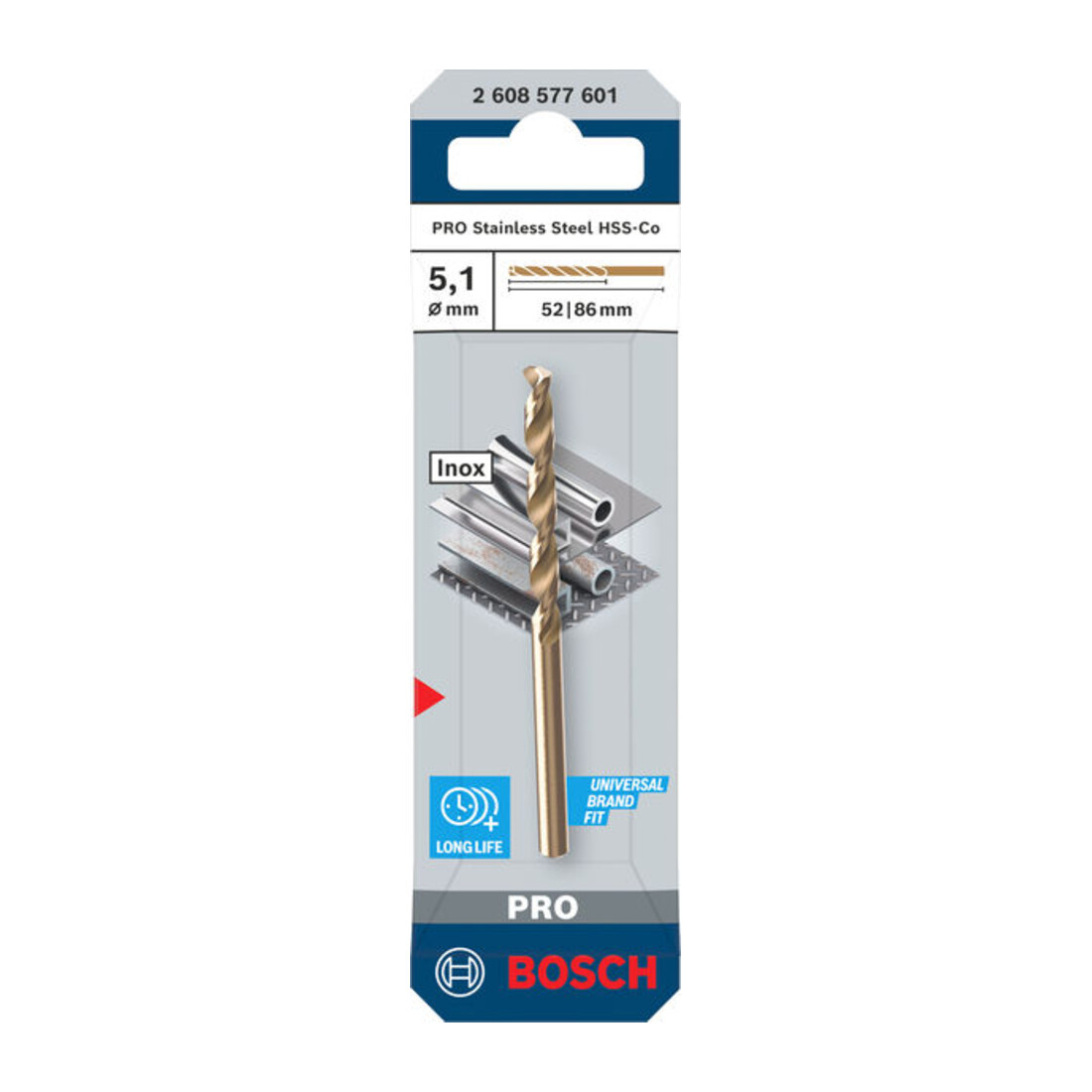 Bosch PRO Foret hélicoïdal HSS-Co en acier inoxydable, 5,1 x 52 x 86 mm