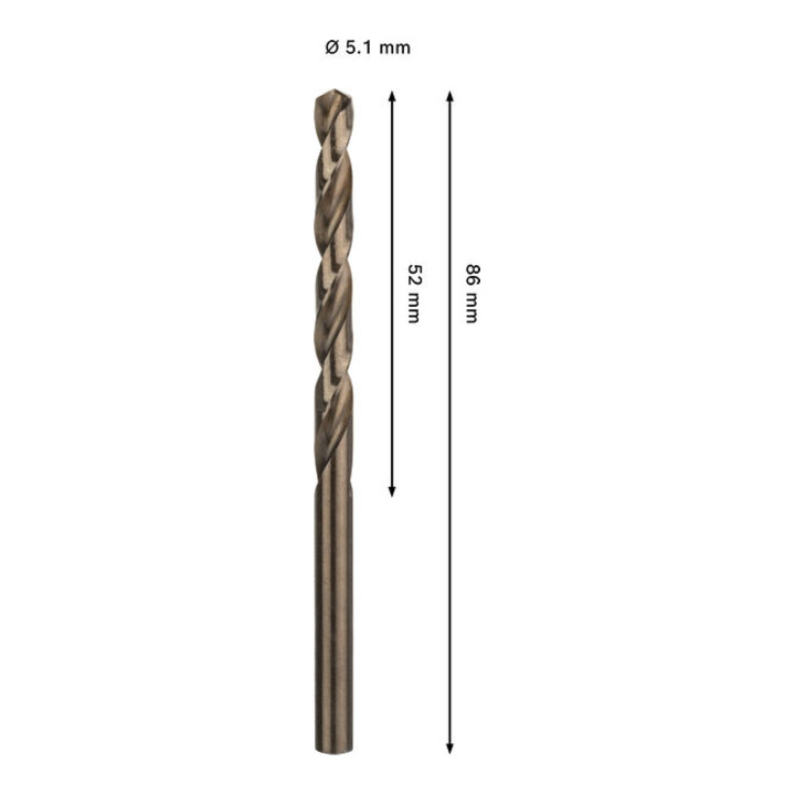 Bosch PRO Foret hélicoïdal HSS-Co en acier inoxydable, 5,1 x 52 x 86 mm