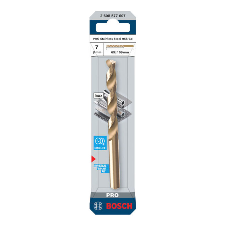 Bosch PRO Foret hélicoïdal HSS-Co en acier inoxydable, 7 x 69 x 109 mm