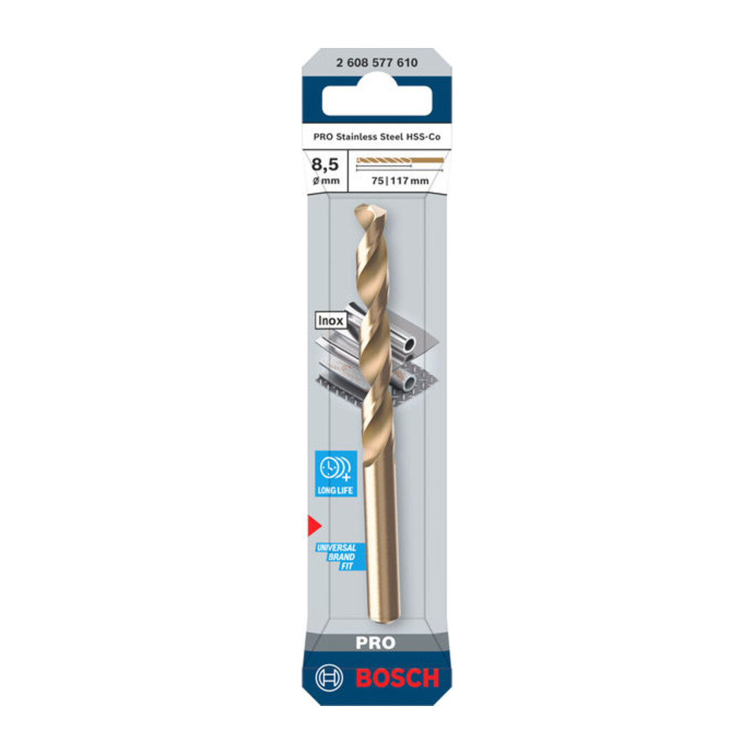 Bosch PRO Foret hélicoïdal HSS-Co en acier inoxydable, 8,5 x 75 x 117 mm