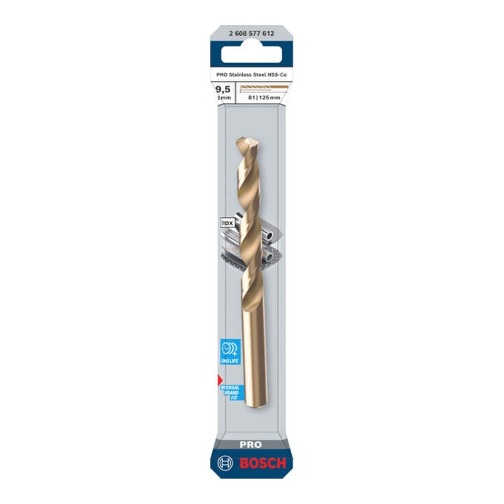 Bosch PRO Foret hélicoïdal HSS-Co en acier inoxydable, 9,5 x 81 x 125 mm
