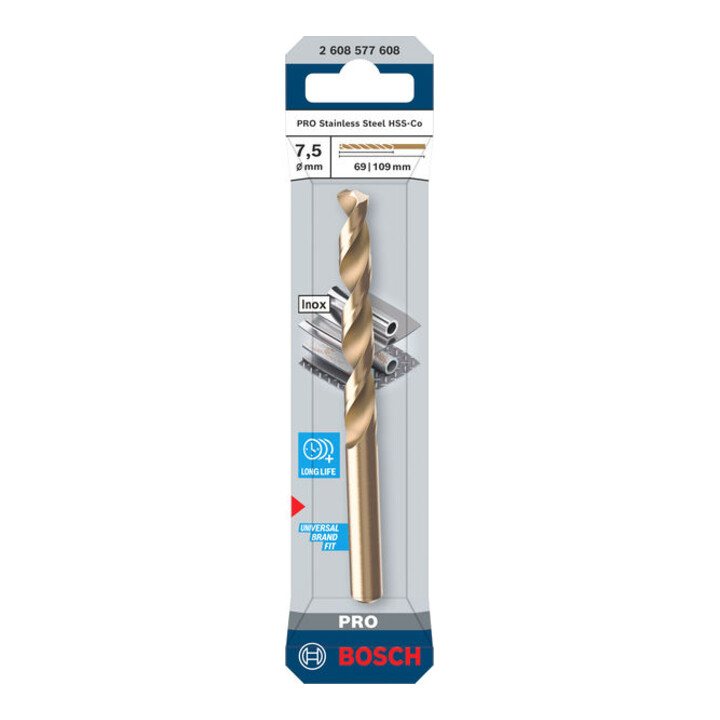 Bosch PRO Foret hélicoïdal HSS-Co inox, 7,5 x 69 x 109 mm