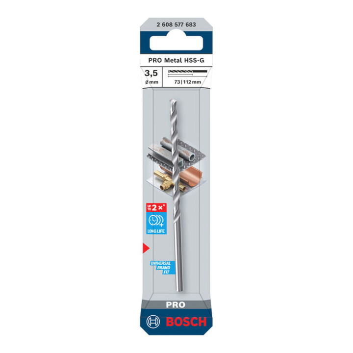 Bosch PRO Foret hélicoïdal HSS-G métal, 3,5 x 73 x 112 mm