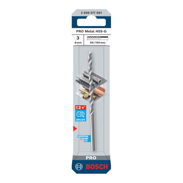 Bosch PRO Foret hélicoïdal HSS-G métal, 3 x 66 x 100 mm