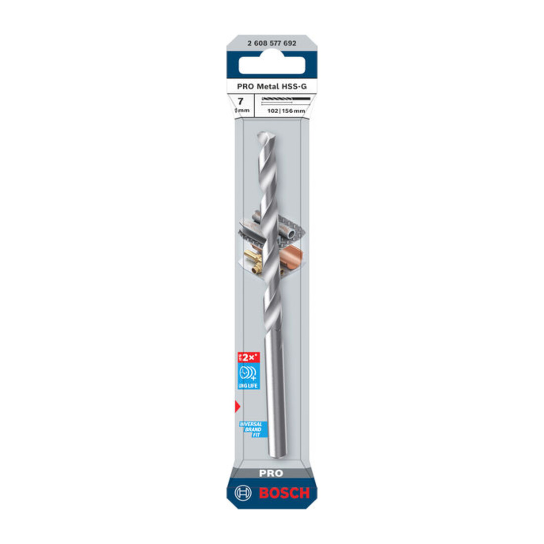 Bosch PRO Foret hélicoïdal HSS-G métal, 7 x 102 x 156 mm
