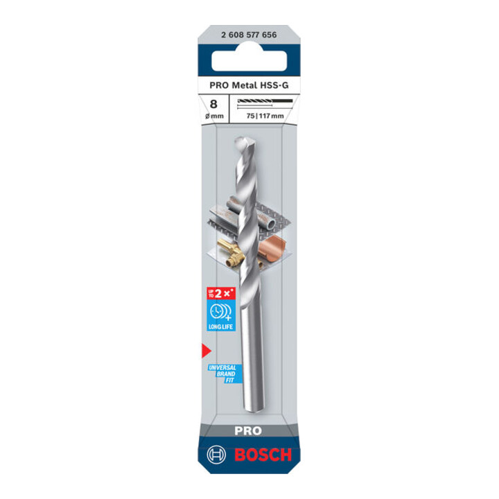 Bosch PRO Foret hélicoïdal HSS-G métal, 8 x 75 x 117 mm