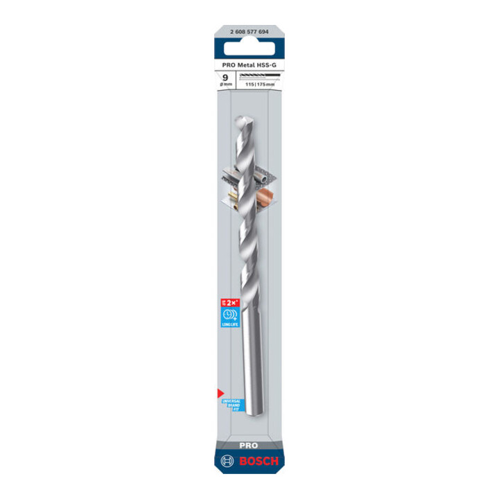 Bosch PRO Foret hélicoïdal HSS-G métal, 9 x 115 x 175 mm