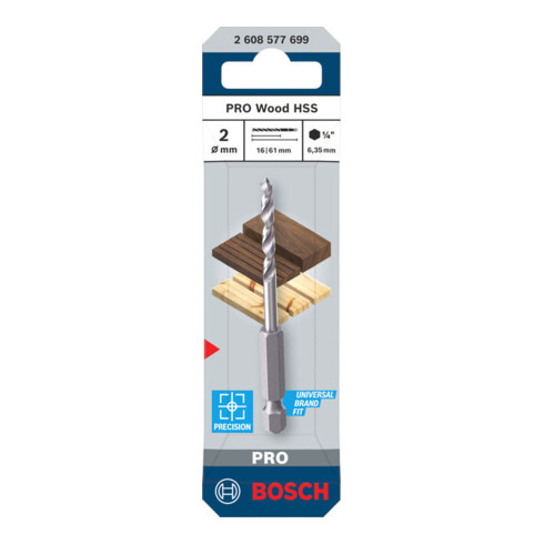 Bosch PRO Foret hélicoïdal HSS pour bois, 2x16x61 mm
