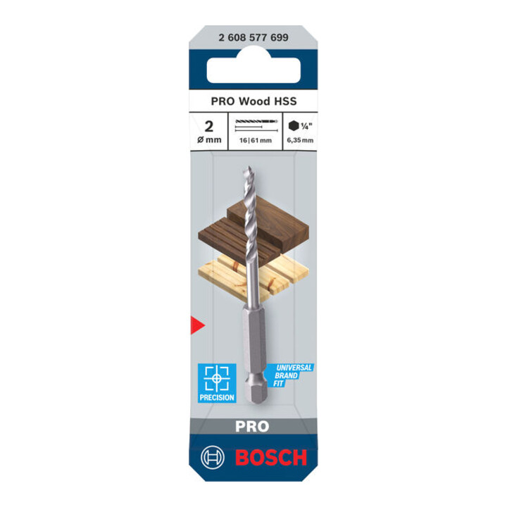 Bosch PRO Foret hélicoïdal HSS pour bois, 2x16x61 mm
