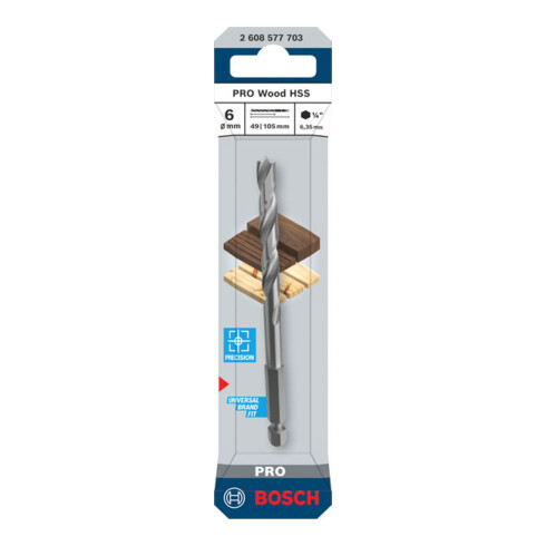 Bosch PRO Foret hélicoïdal HSS pour bois, 6x49x105 mm