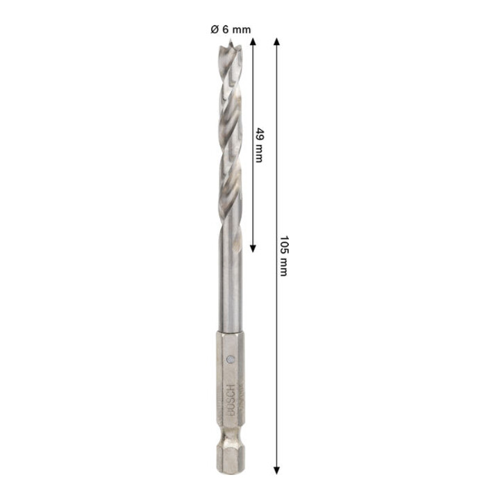 Bosch PRO Foret hélicoïdal HSS pour bois, 6x49x105 mm