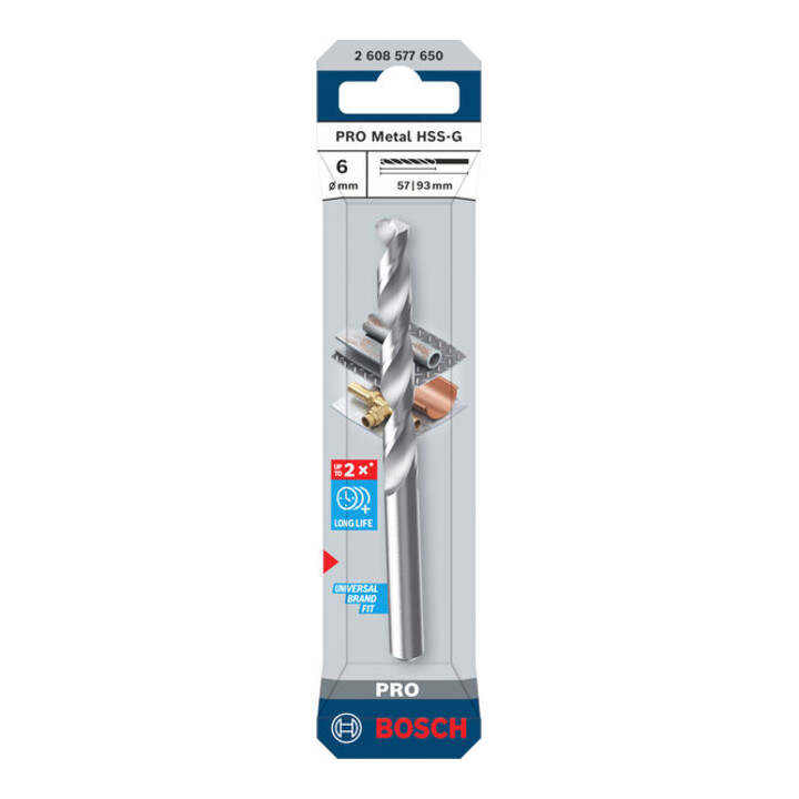 Bosch PRO Foret hélicoïdal métal HSS-G, 6 x 57 x 93 mm