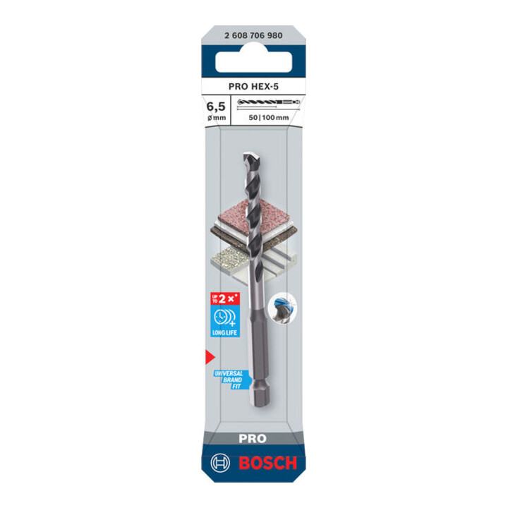 Bosch PRO Foret HEX-5, 6,5 x 50 x 100 mm