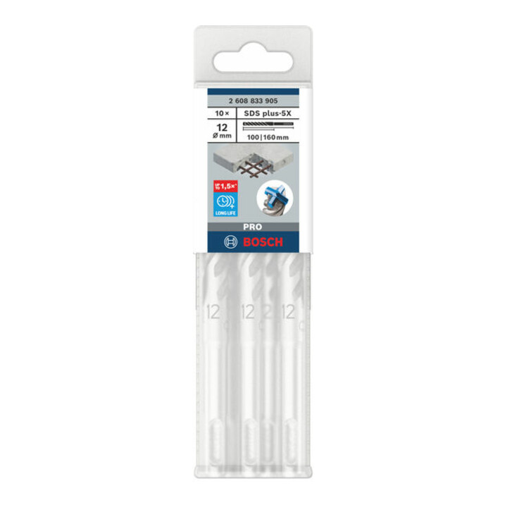 Bosch PRO Forets à percussion SDS plus-5X, 12 x 100 x 160 mm, 10 pcs