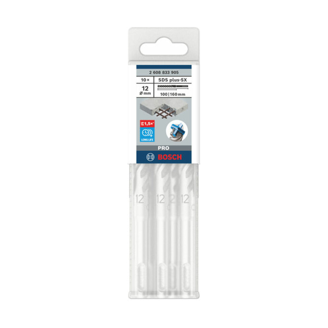 Bosch PRO Forets à percussion SDS plus-5X, 12 x 100 x 160 mm, 10 pcs