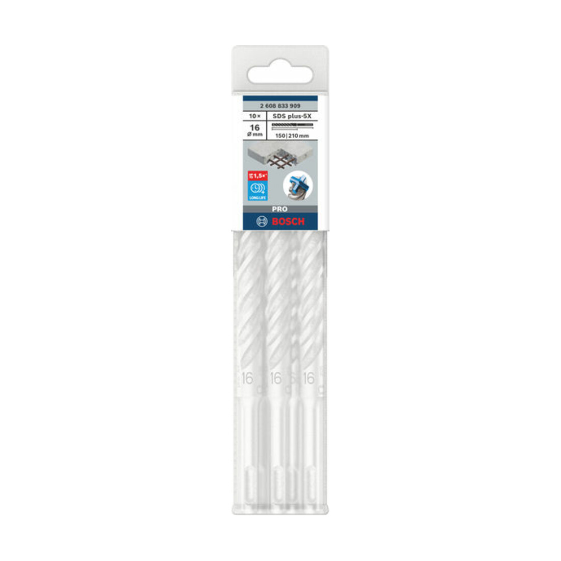 Bosch PRO Forets à percussion SDS plus-5X, 16 x 150 x 210 mm, 10 pcs
