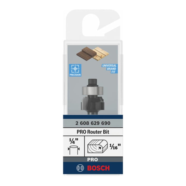 Bosch PRO Fraise à arrondir, R 1/16", tige 1/4"