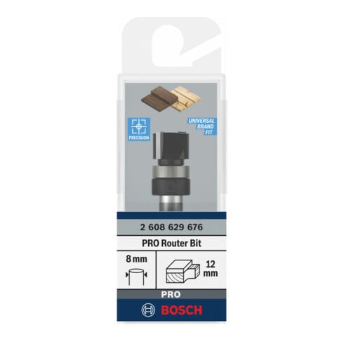Bosch PRO Fraise affleureuse avec roulement à billes supérieur, Ø12,7 x L9,5, tige 8 mm