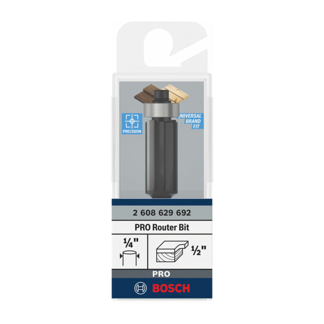 Bosch PRO Fraise affleureuse, roulement à billes inférieur, Ø 1/2" x L 1", tige 1/4"
