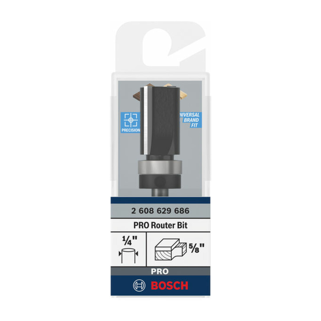 Bosch PRO Fraise affleureuse, roulement à billes supérieur, Ø 5/8" x L 1", tige 1/4"